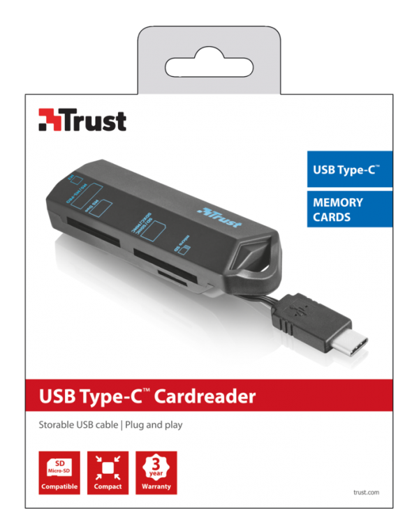 USB-C Trust Micro-SD / SD(XC-HC) / MMC / M2 Zwart